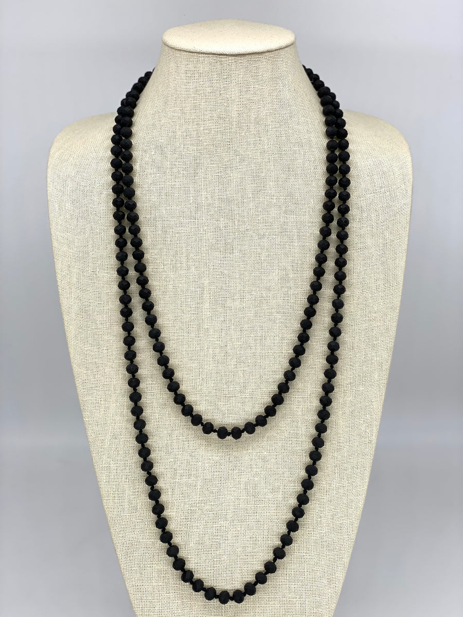 Blackout Baseball Beaded Necklace Matte Bead Chain Black 