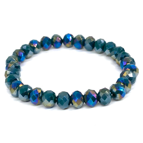 Green Blue Dark-Iridescent Beaded Bracelet