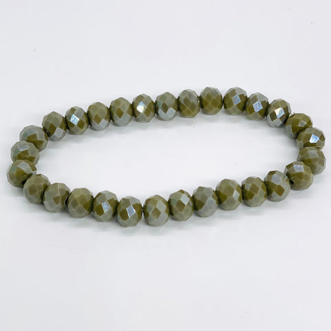 Green Olive-Iridescent Beaded Bracelet