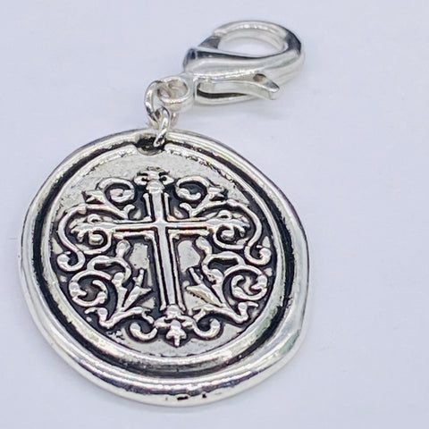 Filigree Cross Medallion Oval Clip-On Charm