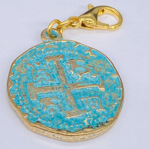 Gold Medallion with Turquoise Patina Clip-On Charm