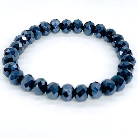 Black Gunmetal-Metallic Beaded Bracelet